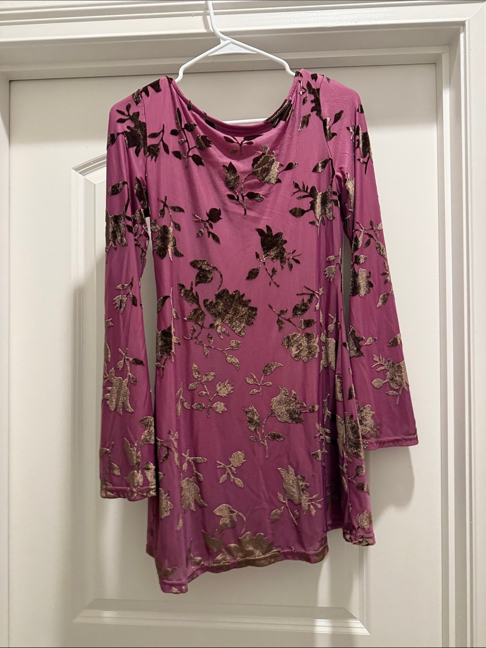 Princess Polly Mauve Floral Burnout Long Sleeve Top with Gold Accents